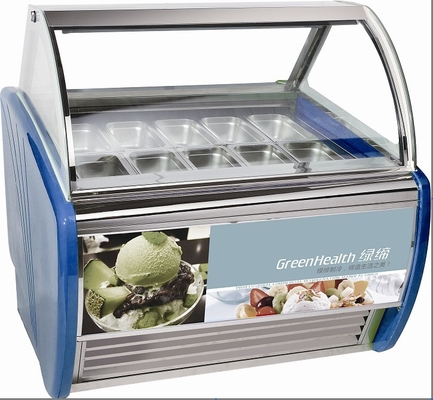 Congelatore duro blu dell'esposizione del gelato